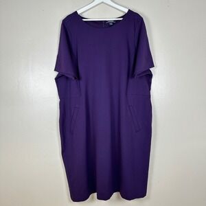 Lands' End Women's 24W Sheath Dress Purple Ponte Knit Short Sleeve Preppy